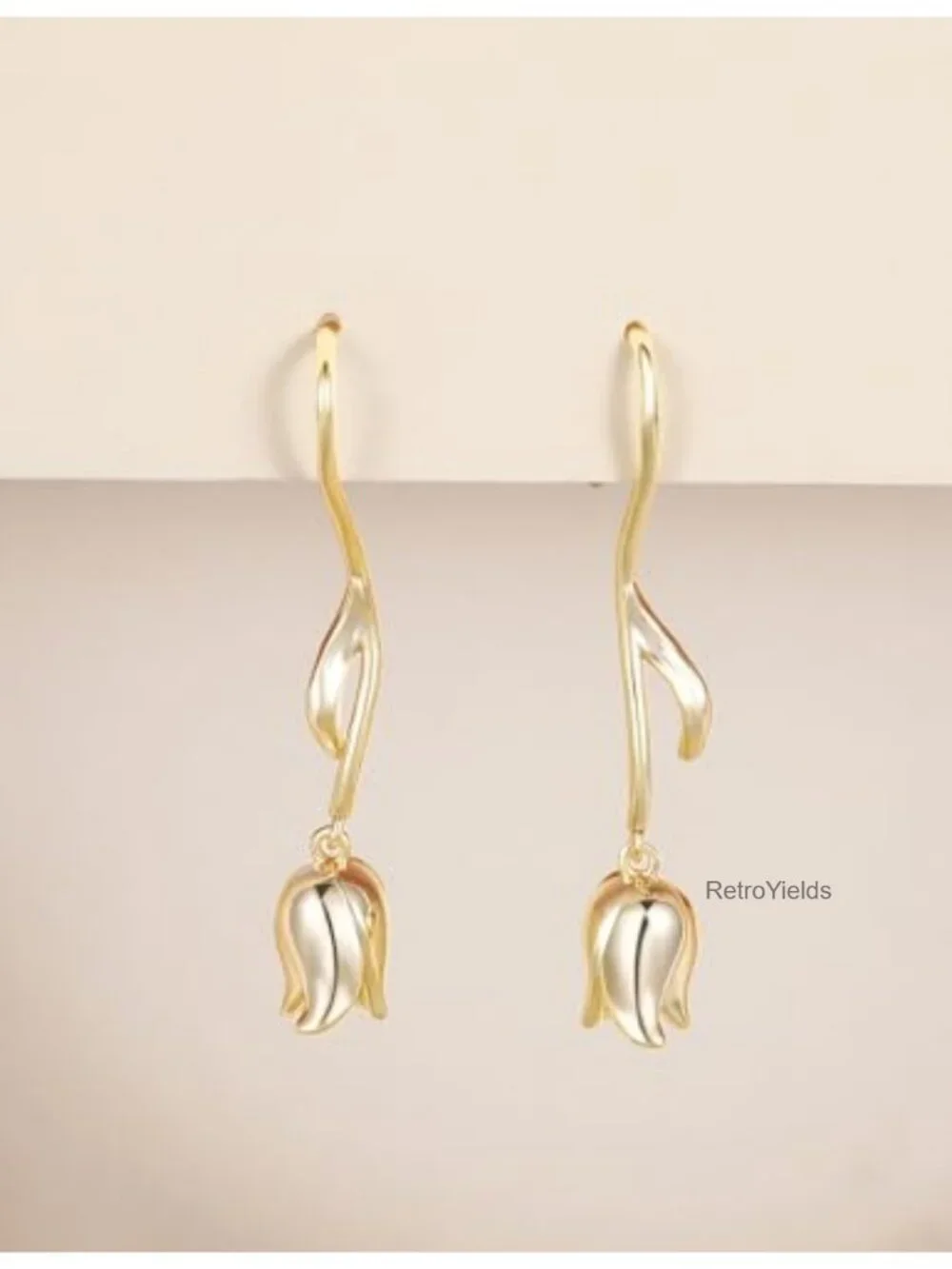 Dainty Flower Drop Earrings 14K Gold Plated Freshwater Pearl Lightweight Jewelry